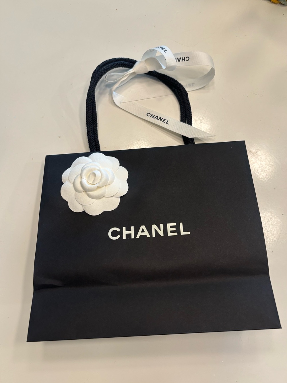 CHANEL Black Tote with White Camellia and Ribbon